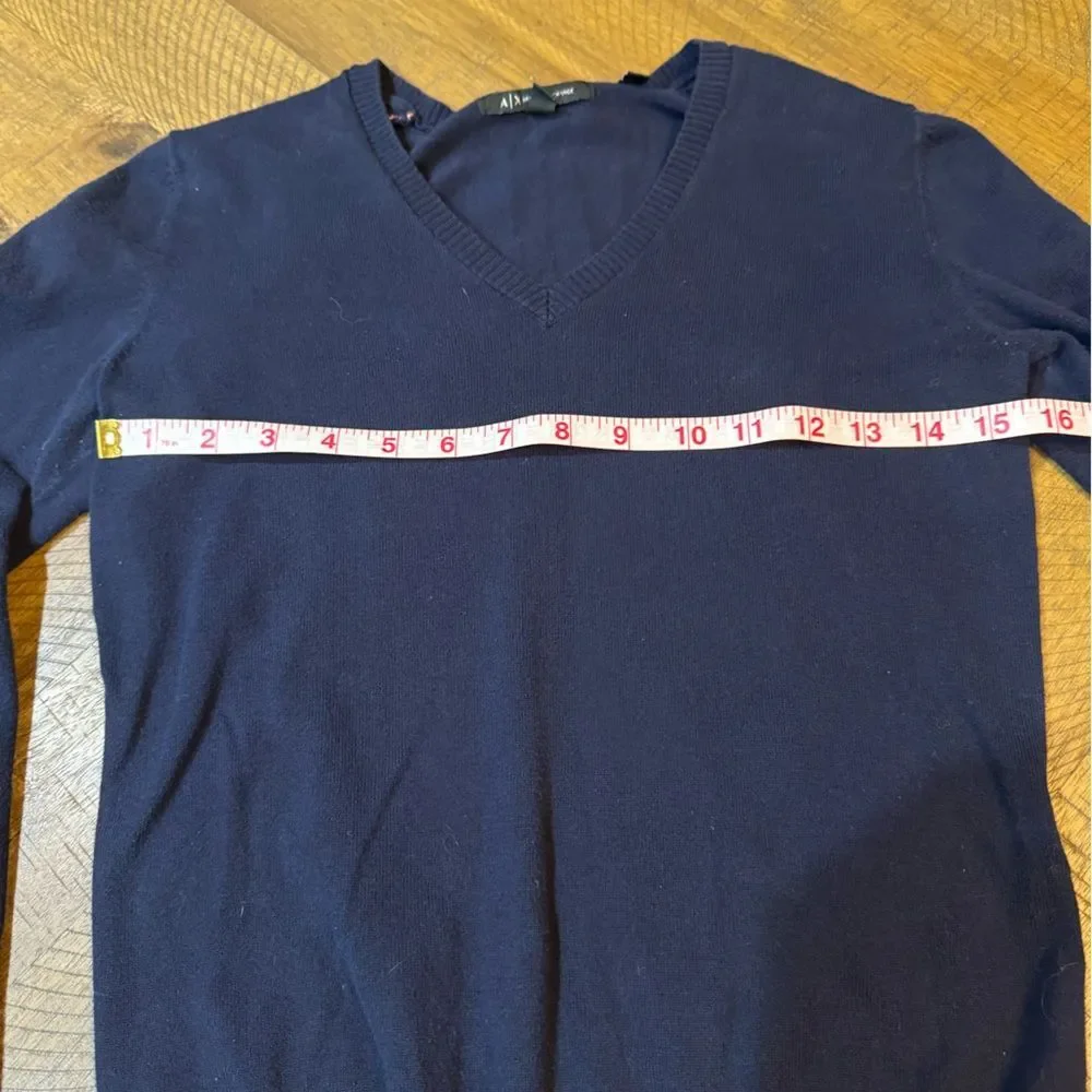 A/X Armani Exchange Women’s V-Neck Sweater in Navy with Pink and Blue Accents